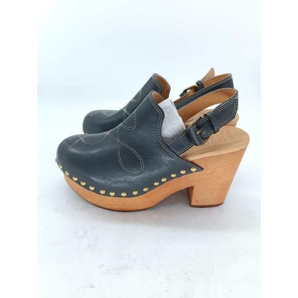 Frye Shay Backstrap Clog Womens Sz 6 Black Leather Slingback Block Heel #36